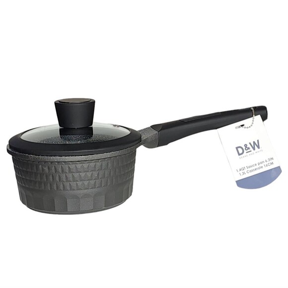 D&W Premiwm Cookware 6.3" Saucepan Casserole with Lid Non Stick Aluminum 1.4Qt - Picture 1 of 14